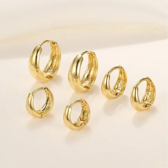 3 Pairs Gold Hoop Earrings Set for Women Chunky Trendy Huggie Dainty Jewelry - Picture 6 of 7